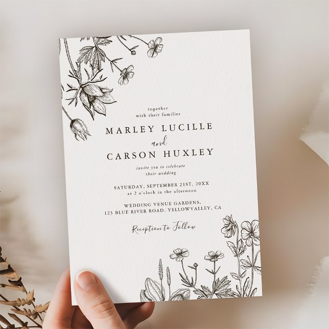 Sketched Hand Drawn Wildflower Wedding Einladung (Von Creator hochgeladen)
