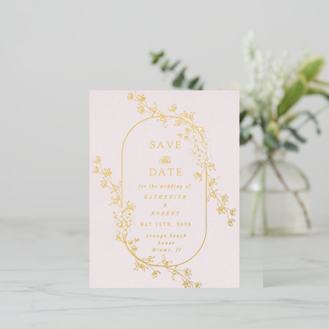 Sketched Modern Floral Wedding Foil Invitation Folie Einladungspostkarte (Stehend vorne)