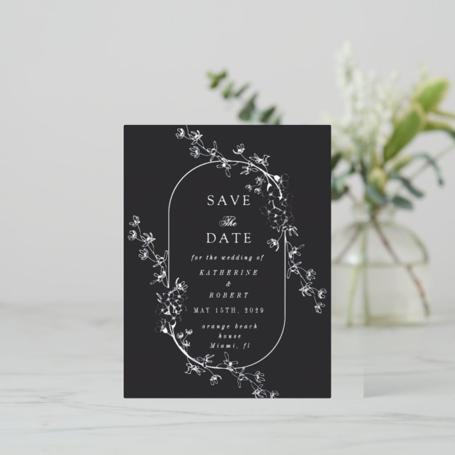 Sketched Modern Floral Wedding Foil Invitation Folie Einladungspostkarte (Stehend vorne)