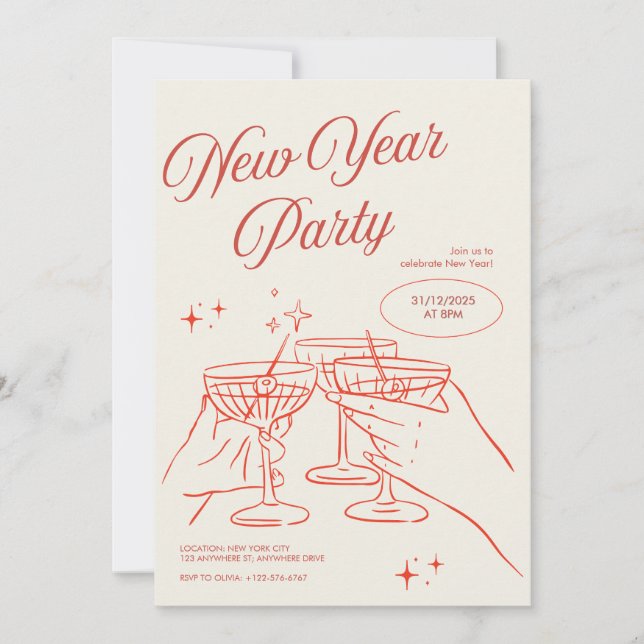 Sketched New Years Eve Party Invitation Einladung (Vorderseite)