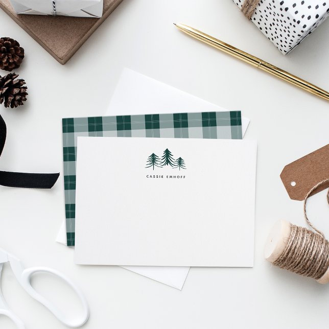 Sketched Pines Personalized Holiday Stationery Mitteilungskarte (Von Creator hochgeladen)