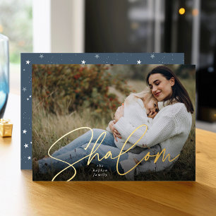 Sketched Shalom Full Foto Hanukkah Folien Feiertagskarte