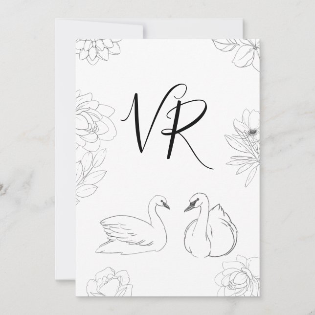 Sketched Swan und Floral Save the Date (Vorderseite)