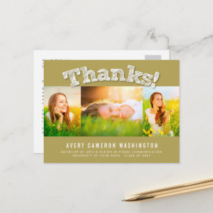 Sketched Thanks Multi 3 Photo Graduation Thank You Postkarte