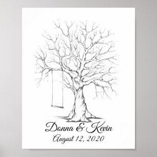 Sketched Wedding Fingerprint Tree Poster