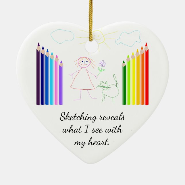 Sketching ist mein Hobbyherz geformt Keramik Ornament (Hinten)