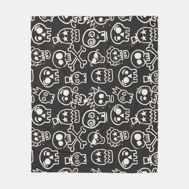 Sketchy Black Skull Nahtlose Tapete Fleecedecke (Vorderseite)