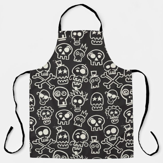 Sketchy Black Skull Nahtlose Tapete Schürze (Vorderseite)