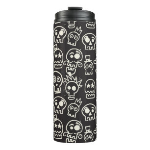 Sketchy Black Skull Nahtlose Tapete Thermosbecher