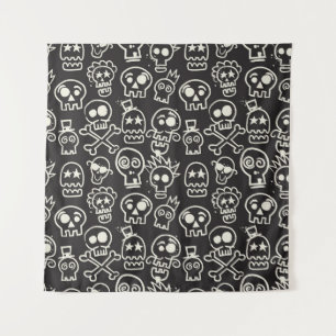 Sketchy Black Skull Nahtlose Tapete Wandteppich