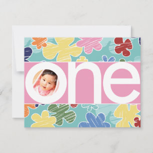 Sketchy Blume Erster Geburtstag Rosa Einladung