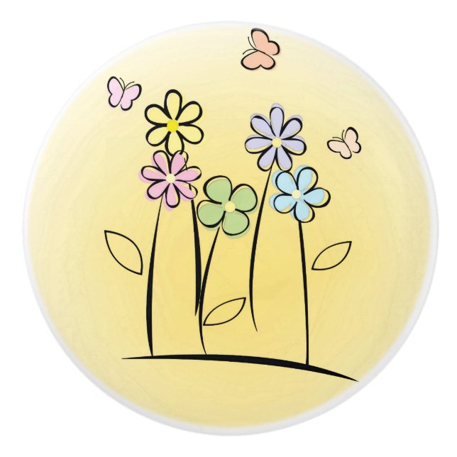 Sketchy Blume Keramik Stift oder Knochen Keramikknauf (Vorderseite)