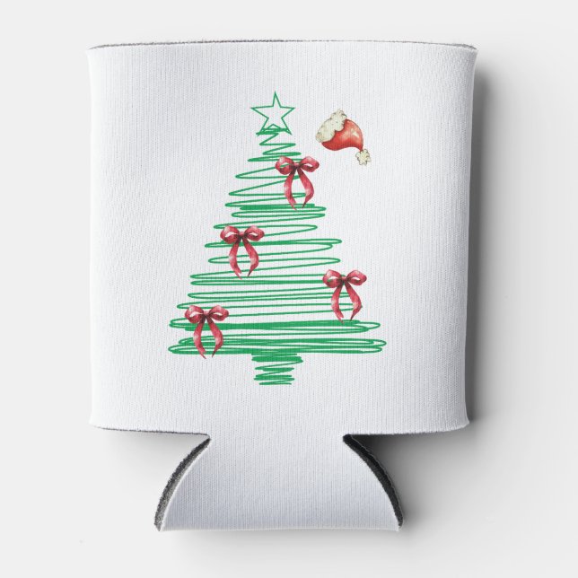 sketchy christmas tree with red bow and santa hat dosenkühler (Vorderseite)