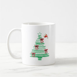 sketchy christmas tree with red bow and santa hat kaffeetasse