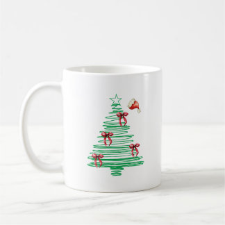 sketchy christmas tree with red bow and santa hat kaffeetasse
