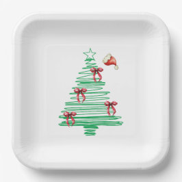 sketchy christmas tree with red bow and santa hat pappteller