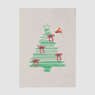 sketchy christmas tree with red bow and santa hat seidenpapier