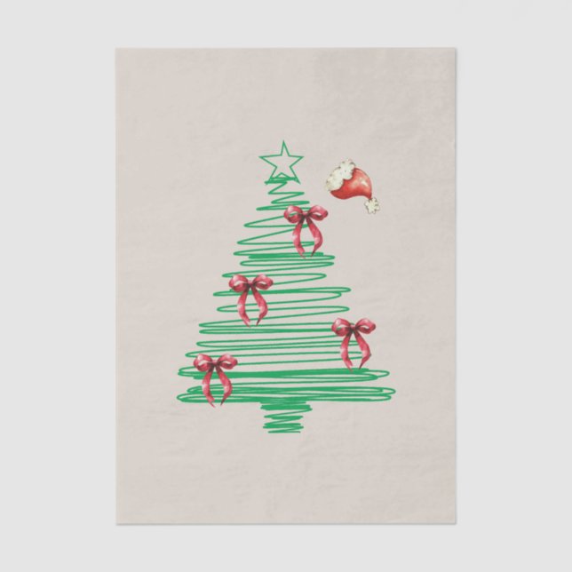 sketchy christmas tree with red bow and santa hat seidenpapier (Vorderseite)