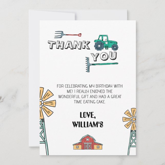 Sketchy Green Tractor Farm Birthday Thank You Card Einladung (Vorderseite)