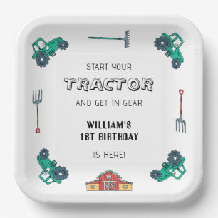 Sketchy Green Tractor Farm Boy Birthday Pappteller