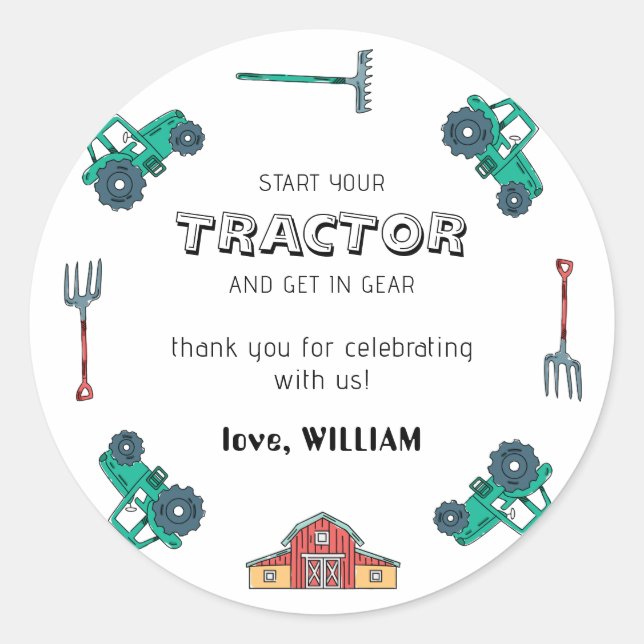 Sketchy Green Tractor Farm Boy Birthday Sticker (Vorderseite)