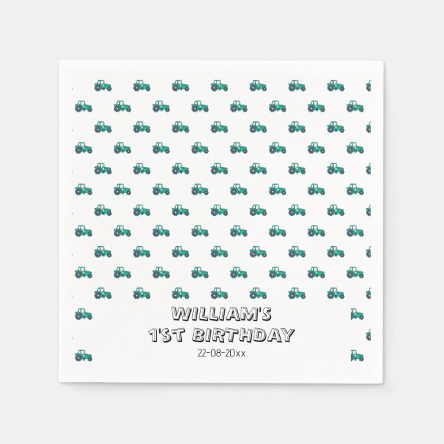 Sketchy Green Tractor Farm Windmill Boy Birthday Serviette (Vorderseite)