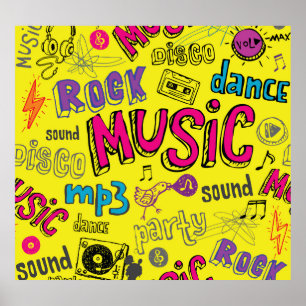 Sketchy Music Doodles - Nahtloser Hintergrund Poster