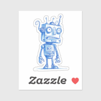 Sketchy Robot Sticker — Quirky handGezeichnet Desi