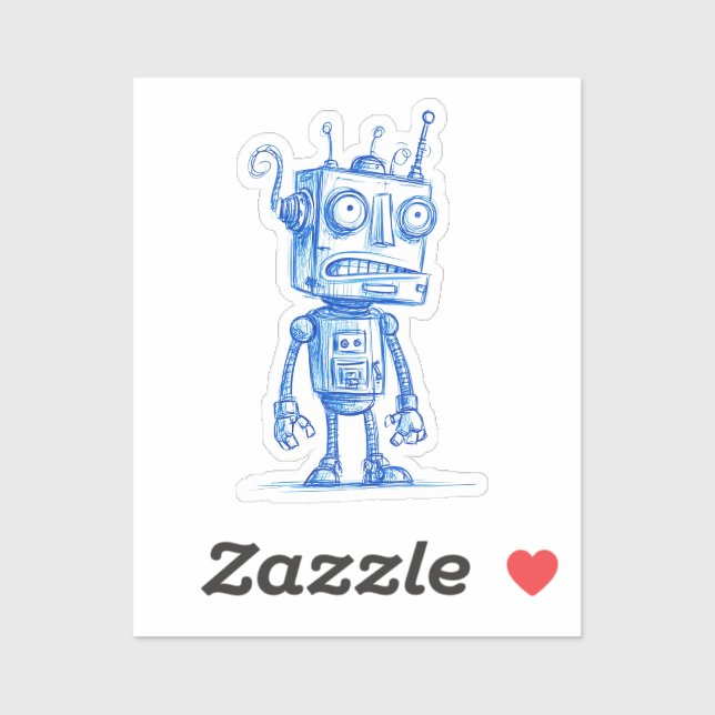 Sketchy Robot Sticker — Quirky handGezeichnet Desi (Blatt)