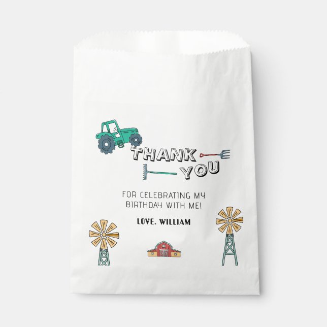 Sketchy Rustic Tractor Farm Windmill Boy Birthday Geschenktütchen (Vorderseite)