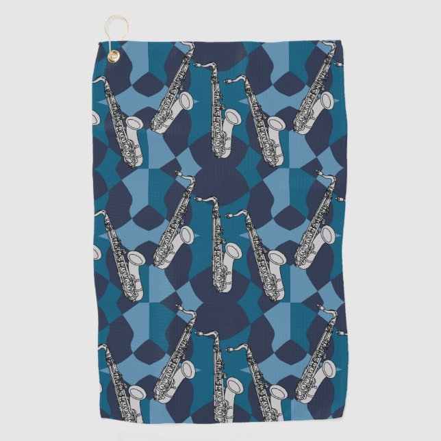 Sketchy Saxophon Gray Pattern Golfhandtuch (Vorderseite)