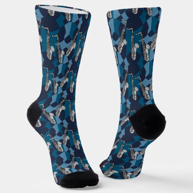 Sketchy Saxophon Gray Pattern Socken (Gewinkelt)