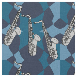 Sketchy Saxophone Pattern Blues Stoff