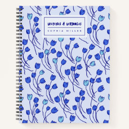 Sketchy Tulips Hand Drawn Floral | Blue Delft Notizbuch