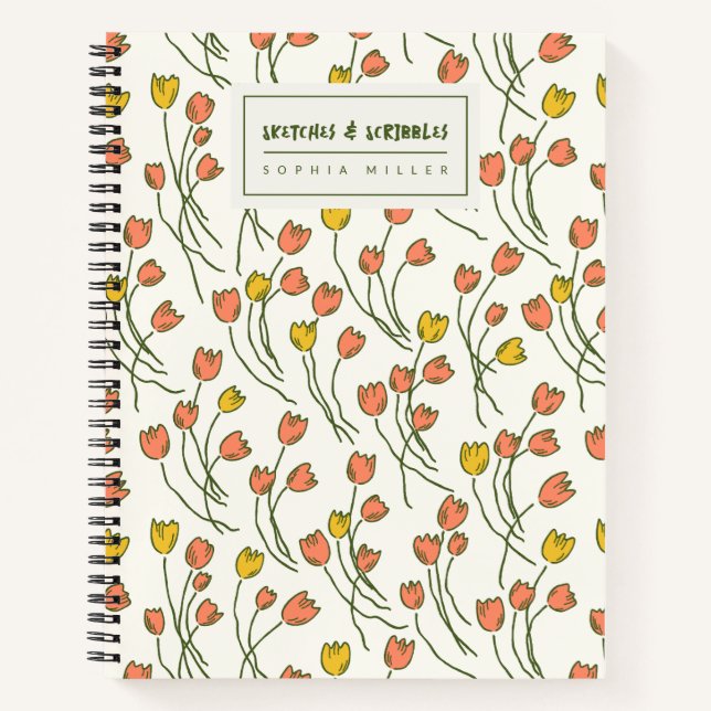 Sketchy Tulips Hand Drawn Floral | Fresh Meadow Notizbuch (Vorderseite)