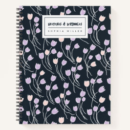 Sketchy Tulips Hand Drawn Floral | Midnight Garden Notizbuch