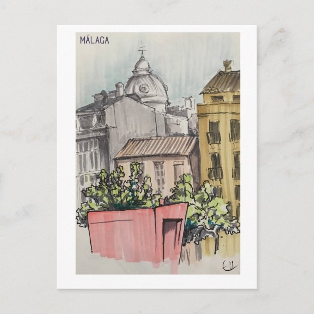 Skethchbook-Seiten. Málaga. Marker Postkarte (Vorderseite)