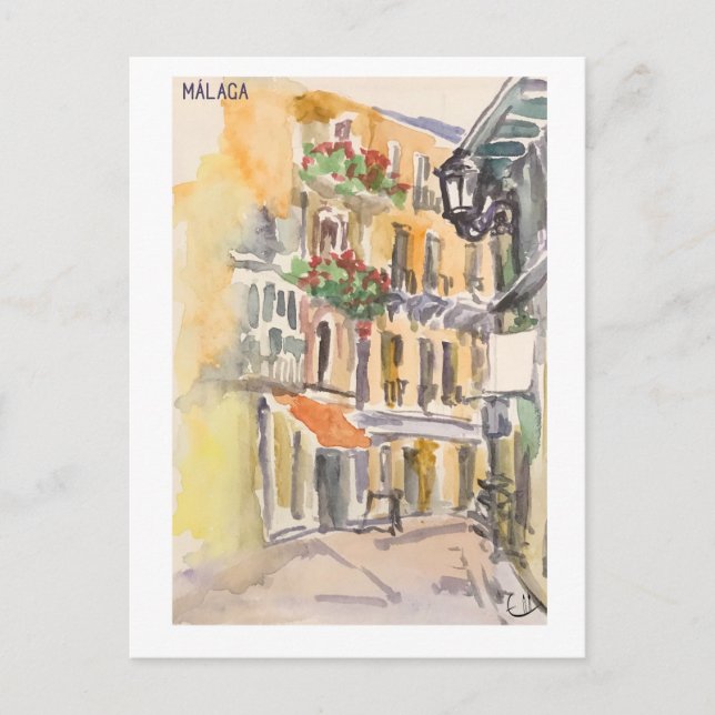Skethchbook-Seiten. Málaga Postkarte (Vorderseite)