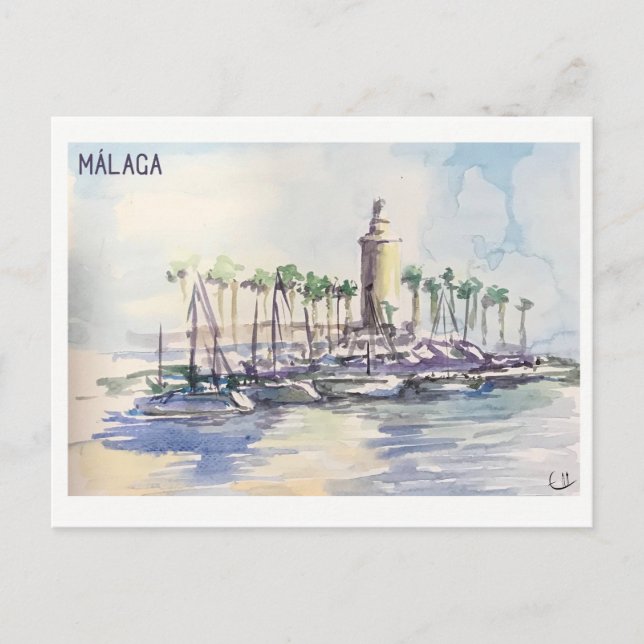 Skethchbook-Seiten. Málaga Postkarte (Vorderseite)