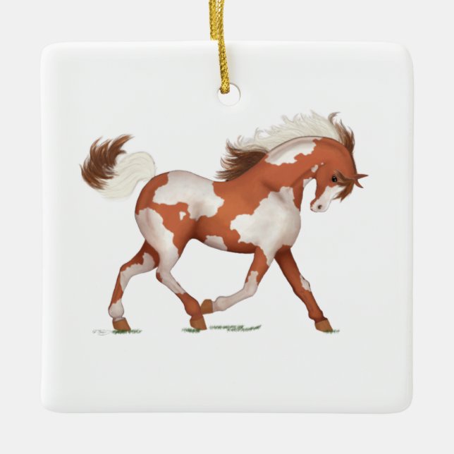 Skewbald Overo Paint Horse Pony Keramikornament (Vorderseite)