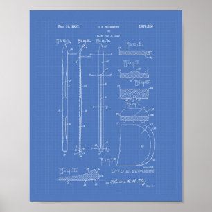 Ski 1937 Patent Art Blueprint Poster