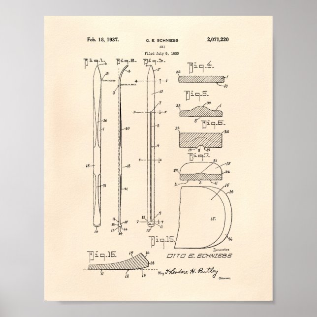 Ski 1937 Patent Art Old Peper Poster (Vorne)