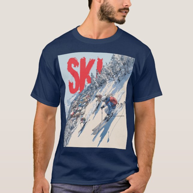 Ski-Abenteuer am Berghang T-Shirt (Vorderseite)