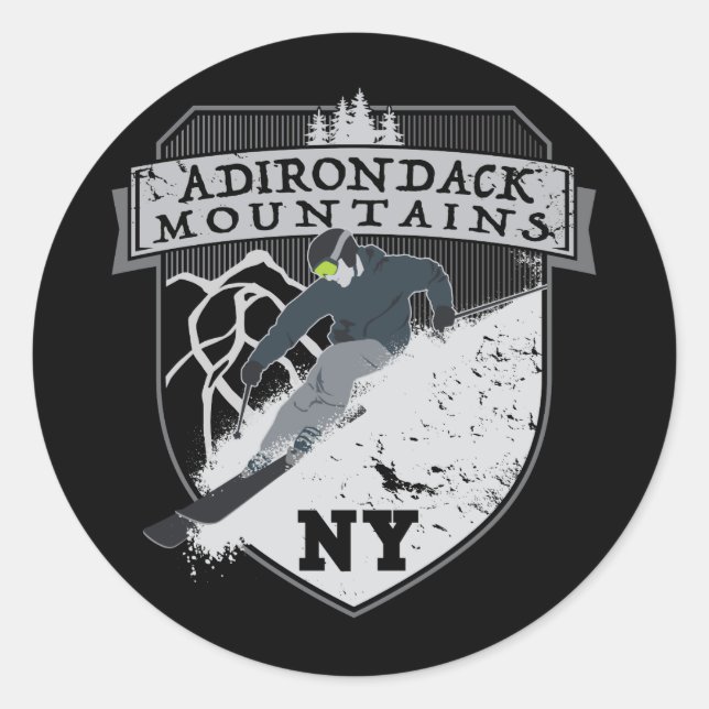 Ski Adirondack, NY Runder Aufkleber (Vorderseite)