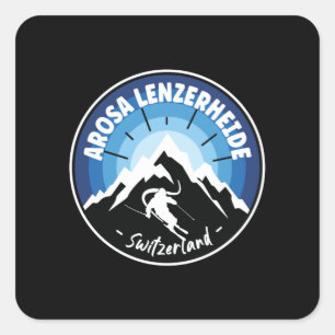 Ski Arosa Lenzerheide Switzerland Blue Quadratischer Aufkleber