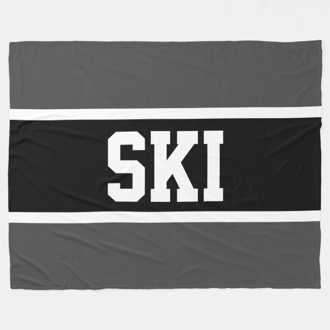 SKI Athletic Sporty Bold Schwarz-weiß Grau Streife Fleecedecke (Vorderseite (Horizontal))
