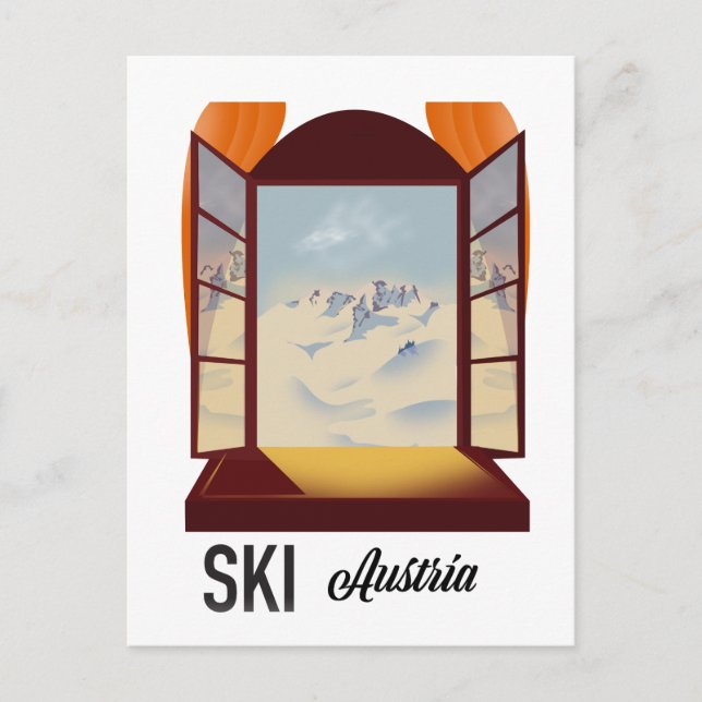 Ski Austria Fenster Reiseplakat. Postkarte (Vorderseite)