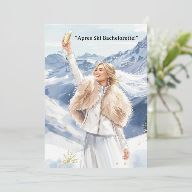 Ski Bachelorette Weekend Bride on the Slopes Einladung (Stehend Vorderseite)