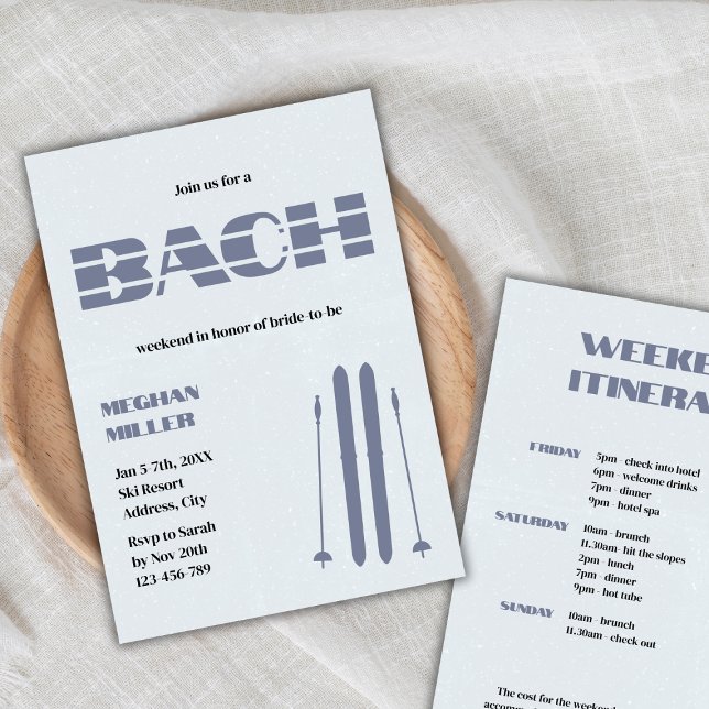 Ski Bachelorette Winterwochenende Unterkunft Einladung (ski bachelorette winter weekend itinerary invitation)