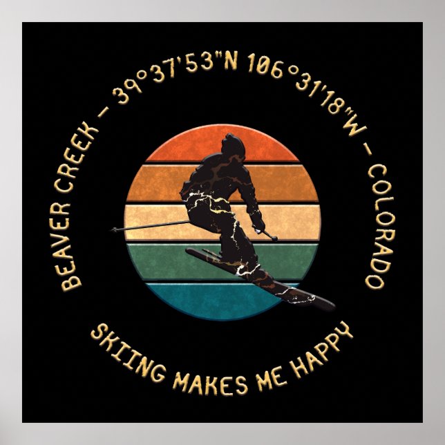Ski Beaver Creek, Colorado - Man Skier Gelber Text Poster (Vorne)